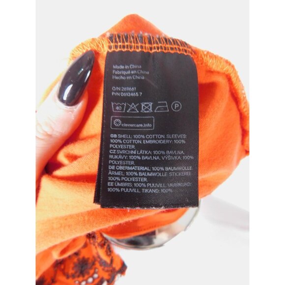 H&M Blouse Womens Large Orange Black Embroidered Boho Peasant Top Off Shoulder - Picture 9 of 9